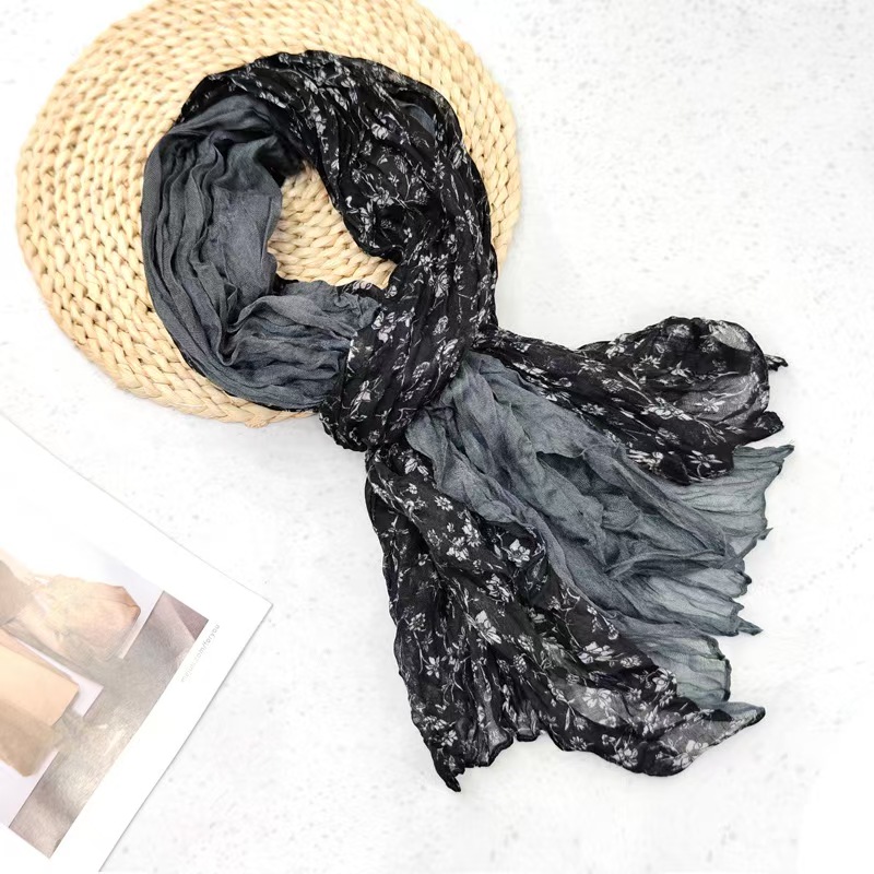 Y1776 Spring and Autumn Twisted Scarf Pleated Floral Shawl Bali Scarf Women's Neck