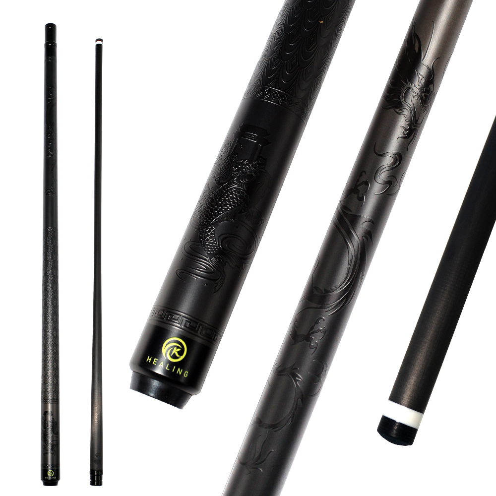 OKHEALING 1/2 Split Carbon Fibre Pool Cue Billiard Cue Stick Tip Diameter 12.5mm Radial Pin Joint Total Length 1474mm/58inch Weight 19Oz Billiard Stic