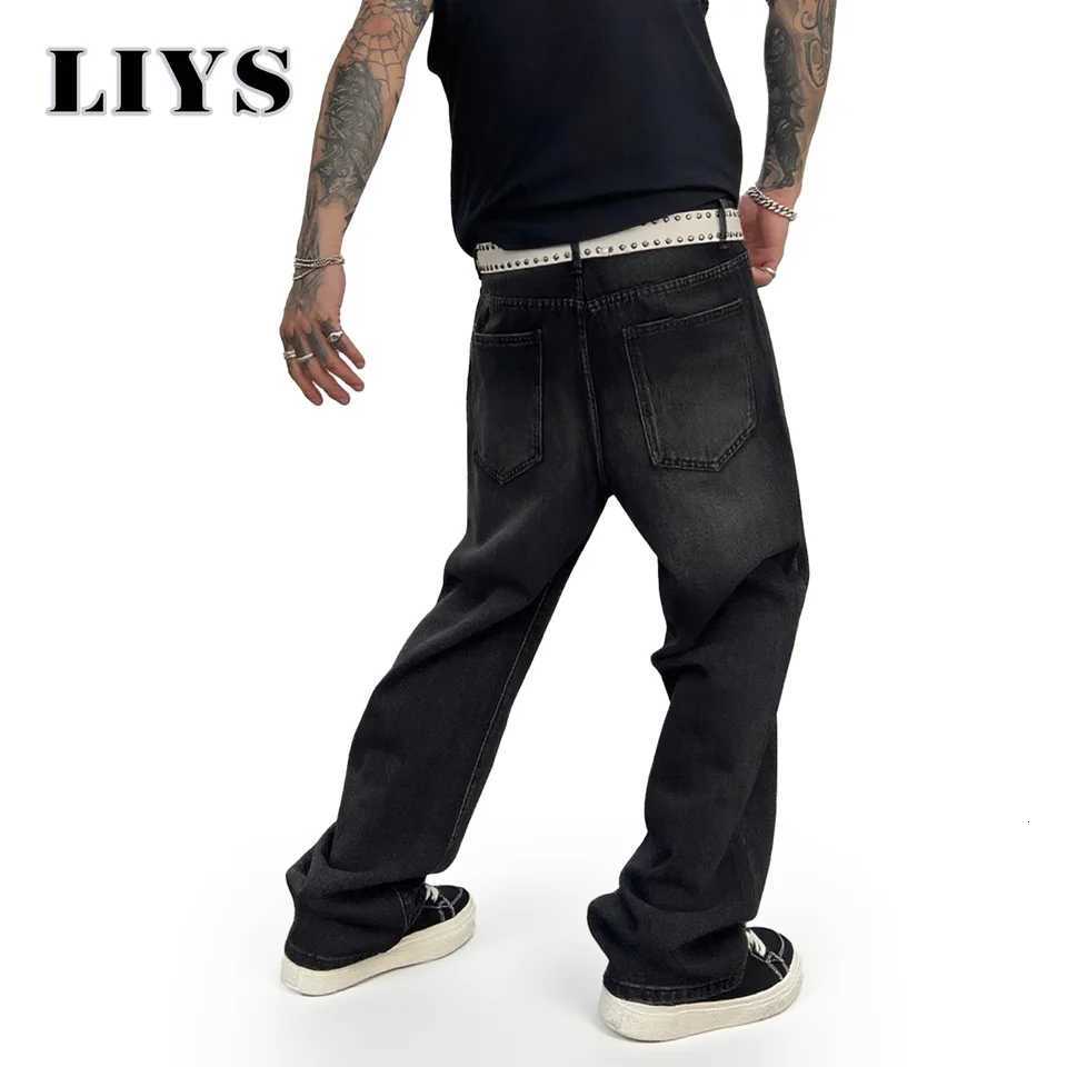 Autumn Mens American Vintage Washed Loose Wide Leg Jeans Black Pants New Fashion Casual Trendy Solid Color Denim Trousers MaleZ250917