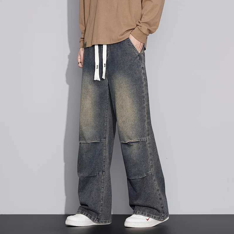 Mens Distressed Retro Style Loose Wide Leg Jeans 2025 Autumn Winter Trendy Fashion Tie Dye Denim Casual Pants Plus Size 4XLZ250917