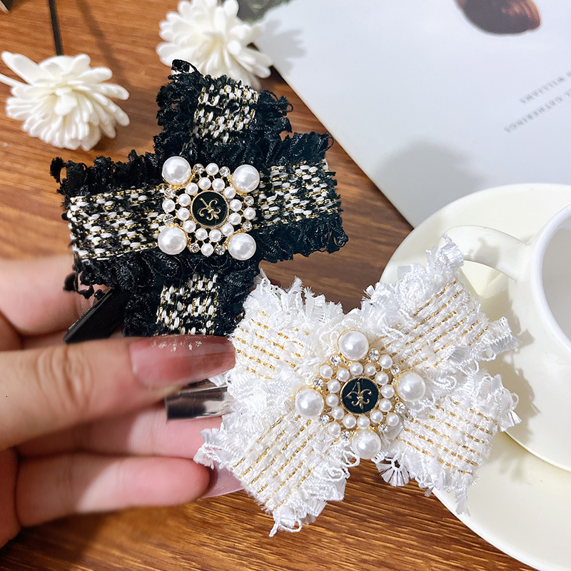 Korean Style Fragrant Ribbon Alloy Pearl Hair Sweet Bow Duckbill Simple Bangs Side Clip for Women