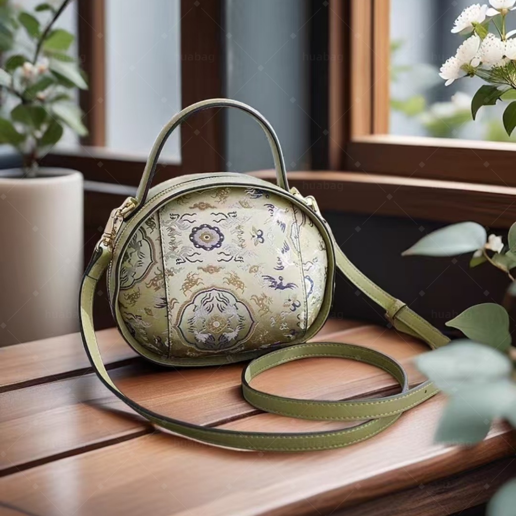 Designer Bags Designer Woman Bag Gold Ingot Bag Intangible Cultural Heritage Song Brocade Cowhide Bag New Chinese-Style Hand-Held Silk Round Bag Cross