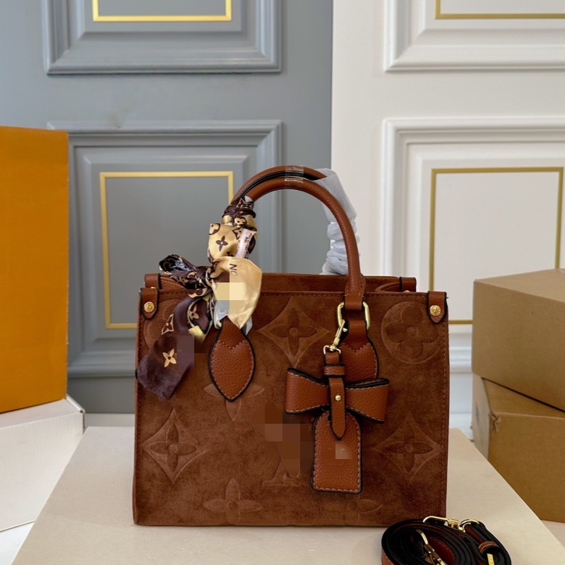 Designer Suede Tote Shoulder Bag Women's Luxury Embossing Leather Handbags 2025 New Letter Brand Tote Bag Fashion Patchwork Shopping Bag Office Lady Handbags
