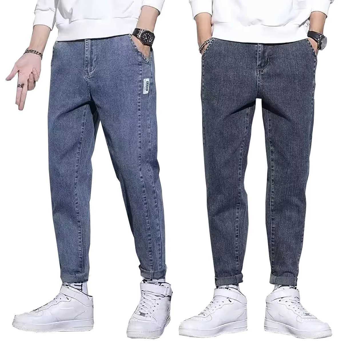 2025 Mens Slim Fit Denim Pants Spring Autumn Casual Fashion Leg Cinching Cropped Pants Blue Black Other Colors Choose FromZ250917