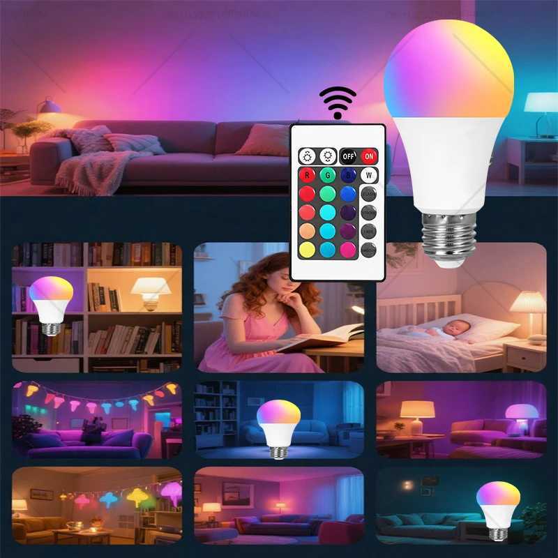 E27 RGB LED Light Bulb 220V with IR Remote 24 Control Color Changing Multicolor Lamp Spotlight for Bedroom Party Home Decor C2509171