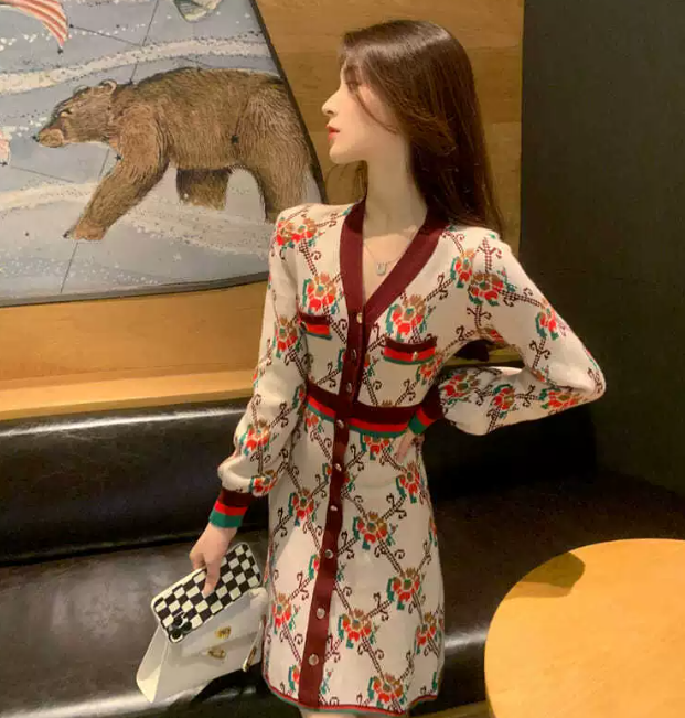 Spring Socialite Collar Hong Kong Style Dress Petite French Elegant Knitted Dress 250723