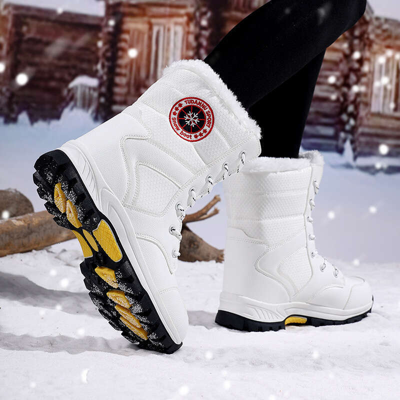 New Designer Boots Middle Boots Women's Shoes Winter Rain Boots High Top Lace-Up Thick-Soled Waterproof Fashion Outdoor Hiking Snow Boots