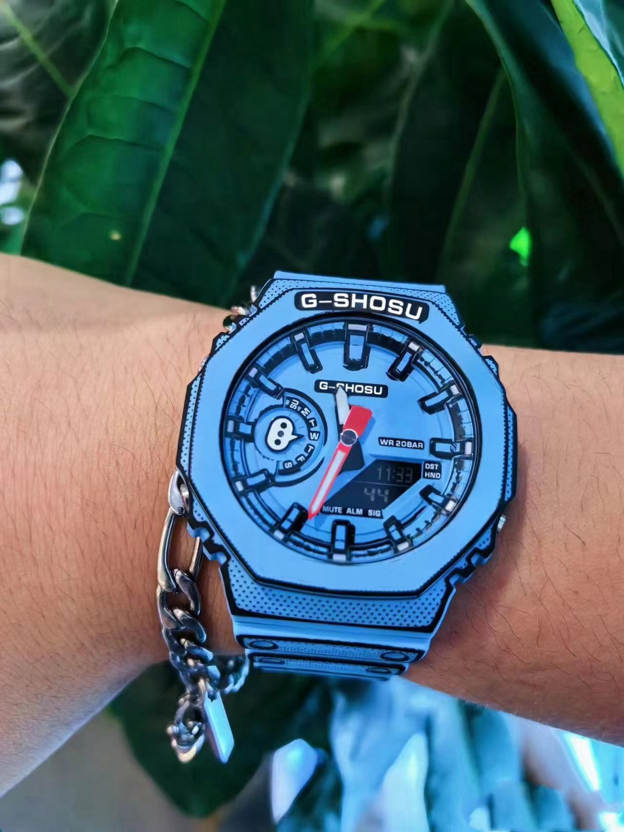 Iced Out Watch Full Function Unisex Sports Digital Electronic Watch Waterproof Large Dial LED Dual Display Oak Series G10