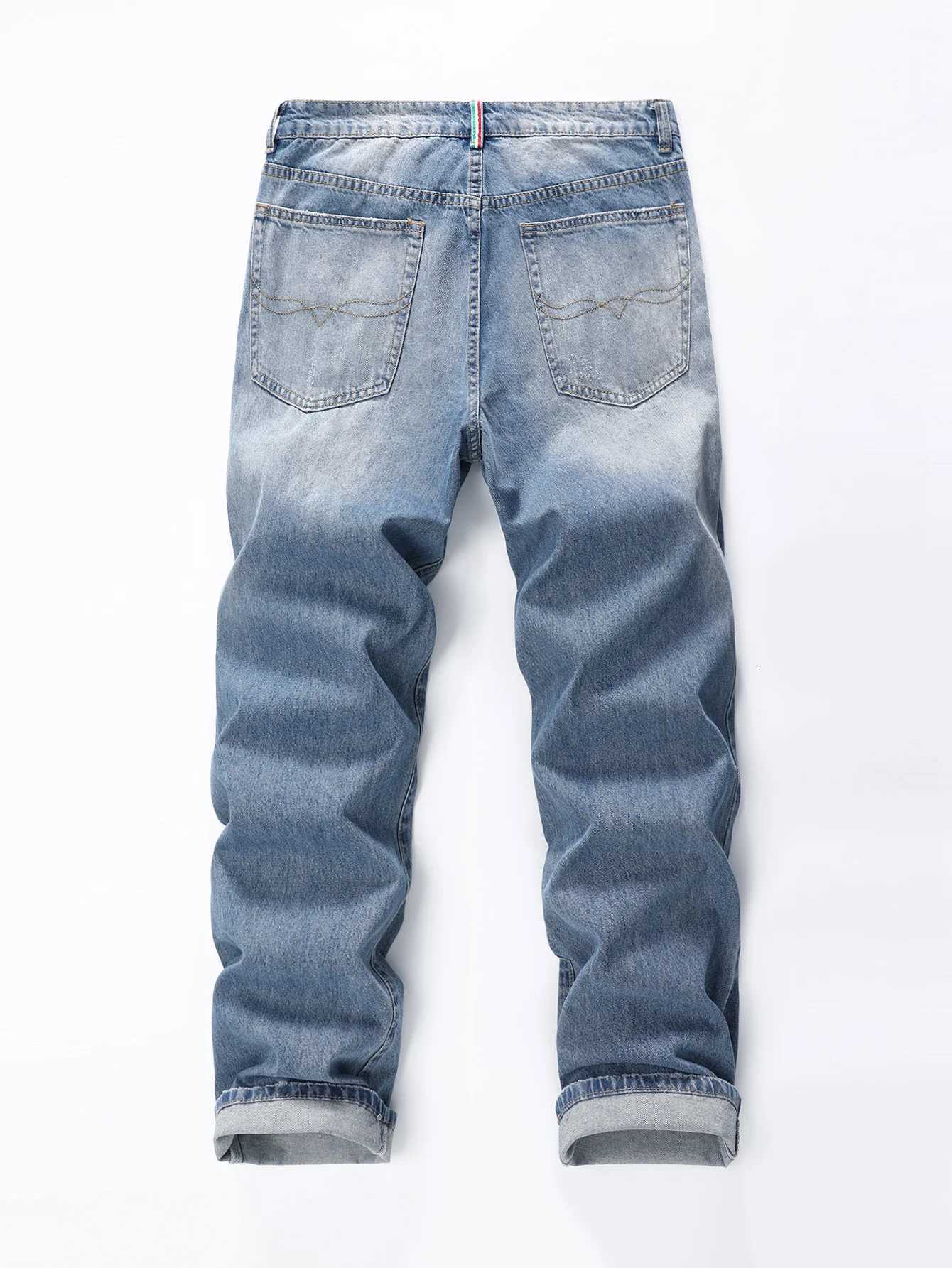 Mens Mid Waist Non Elastic Straight Leg Jeans with Button Fly Vintage Look Denim Ideal for Casual and Semi Formal OccasionsZ250917