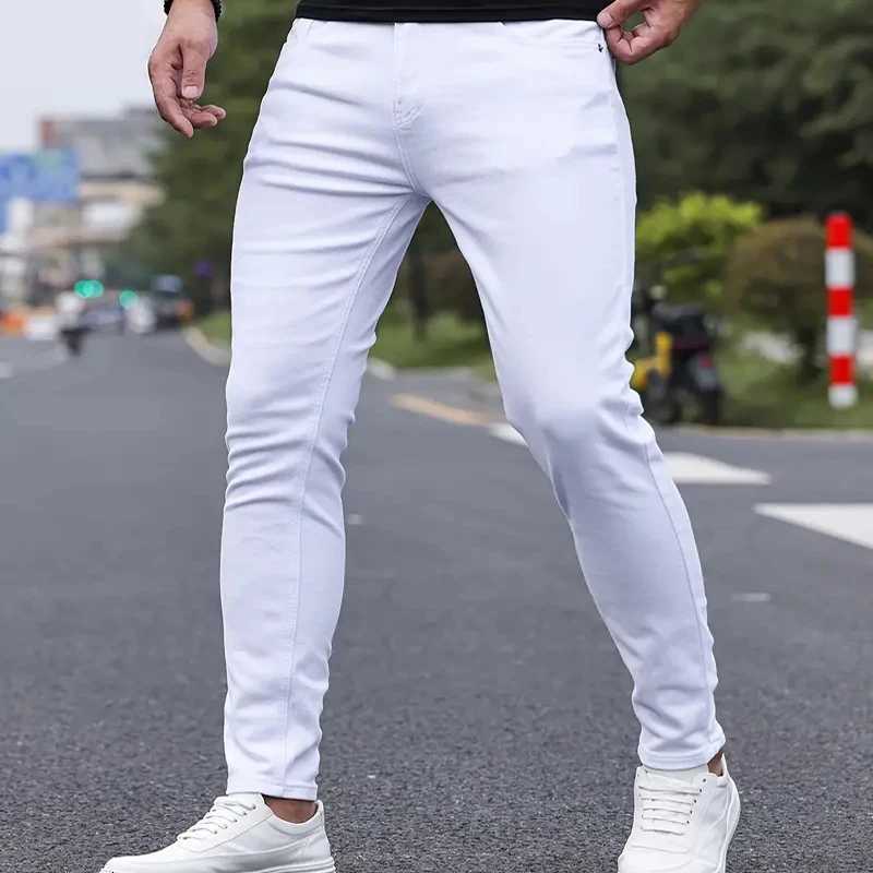New Men Stretch Skinny Jeans Fashion Casual Slim Fit Denim Trousers White Black Blue Pants Male Brand Clothes size 2736Z250917