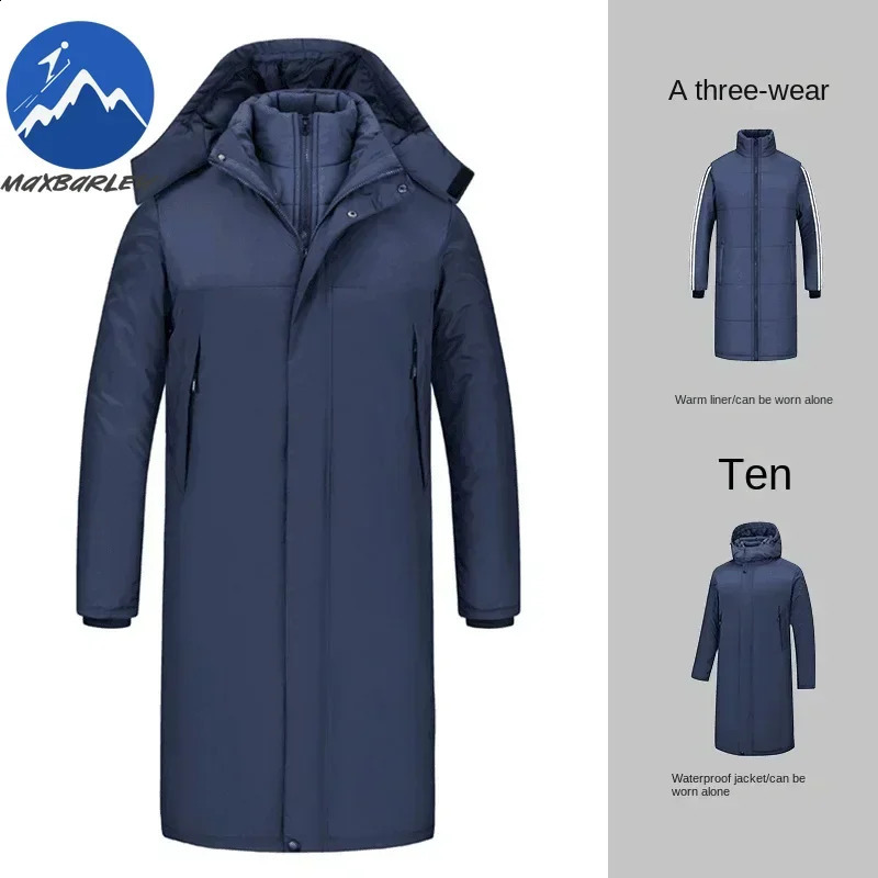 Winter Long Jacket Men y 3 1in 1 Removable 2piece Set Warm Padded Snow Waterproof Thick Hooded Windbreaker Parkas 250916