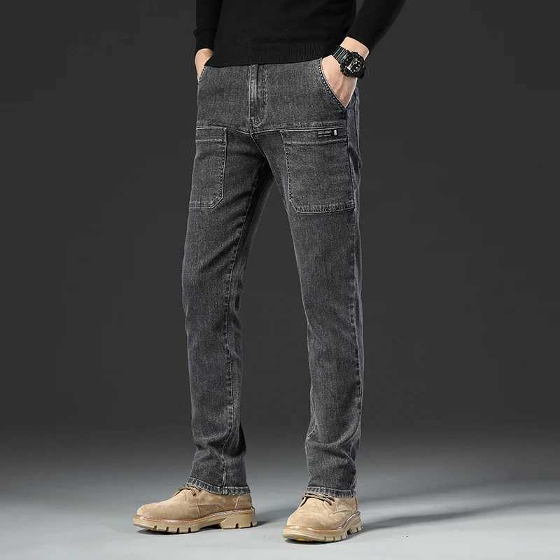 6 Pocket Design Denim Jeans Mens 2025 New High Elasticity Denim Casual Trousers Straight Male Pants Fashion Midwaist JeansZ250917