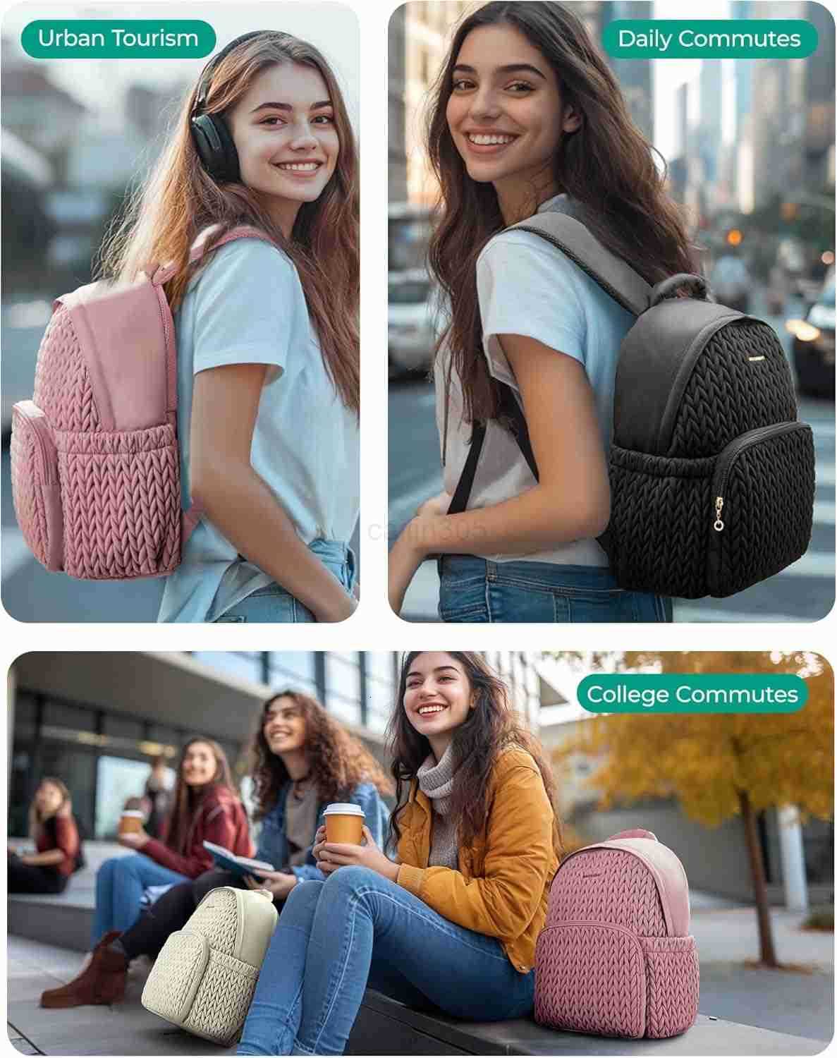 College Backpack for Women Lightweight Puffy Travel Backpack TSA Personal Item Casual Daypack14 Inch Fashion Bookbag Black Z259017