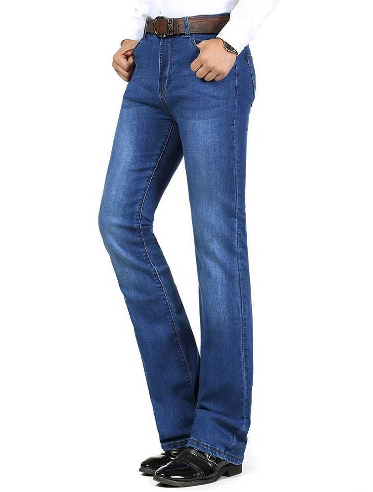 2025 Mens Business Office Jeans Thickening Mid Waist Denim Elastic Boot Cut Trousers Casual Pants Size 2638Z250917