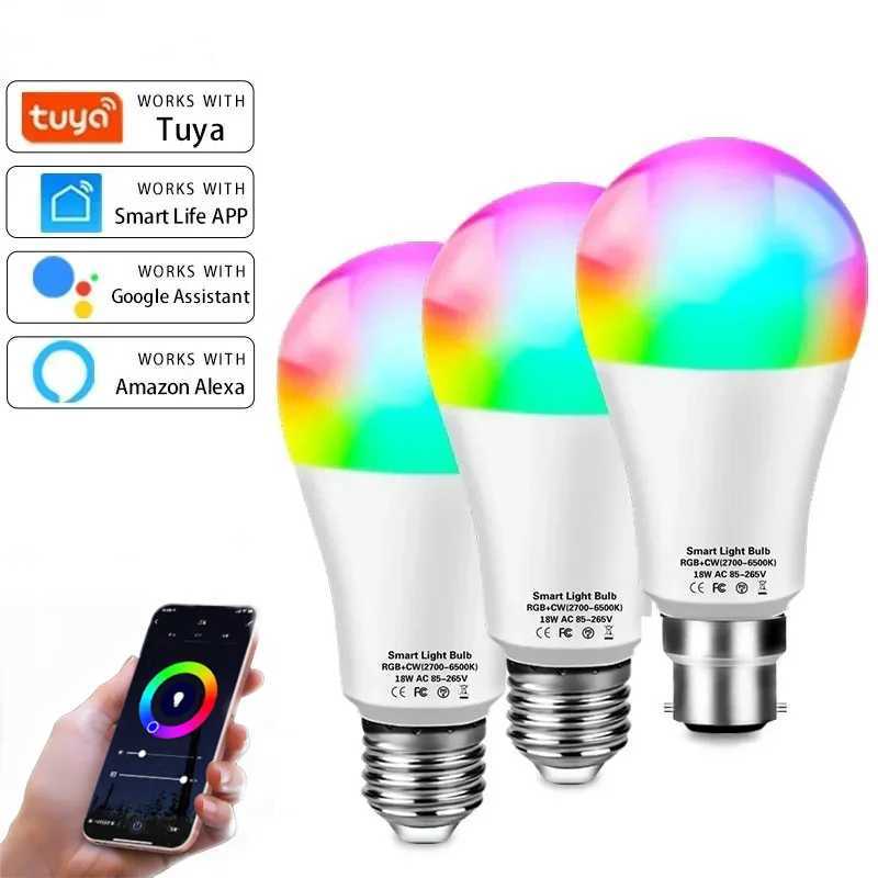 Tuya Smart WiFi Bulb Alexa Led Lamp E27 B22 RGB Smart Light Bulbs 18W 12W 15W 110V 220V Lamp For Google Assisatnt Smart Life C250917