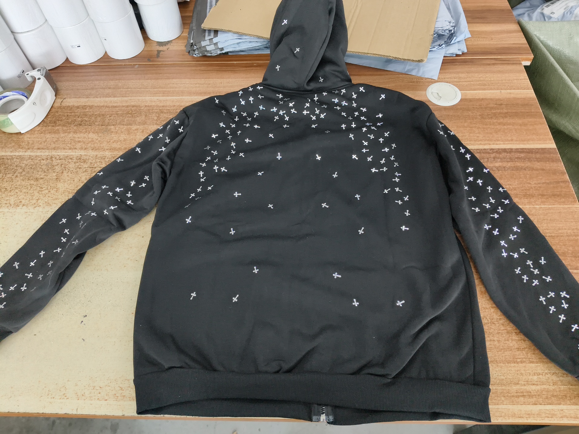 Men's Hoodies Retro Star Cross Full Embroidery Zip Up Hoodie Gothic Oversized Loose Black Street Casual Sweatshirt Men Clothing
