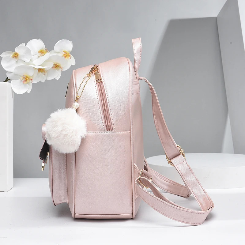 3pcsset Kawaii Cute Striped Faux Leather Backpack Zipper Closure Preppy College School Daypack Womens Casual Travel Commute 250916