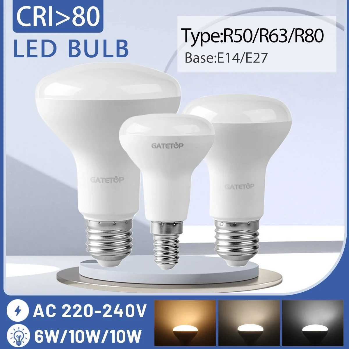 120Pcs LED Bath Bulb Lamp E27 E14 Mushroom Bulb R50 R63 R80 220V 6W 10W 12W Non Strobe Warm Cold Light In Line with ERP20 C250917