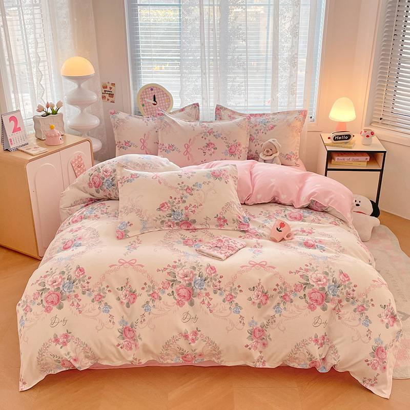 Four Seasons Pure Brushed Four-Piece Skin-Friendly Twill Dormitory Three-Piece Set Fresh Washed Cotton Bed Sheet Duvet Cover