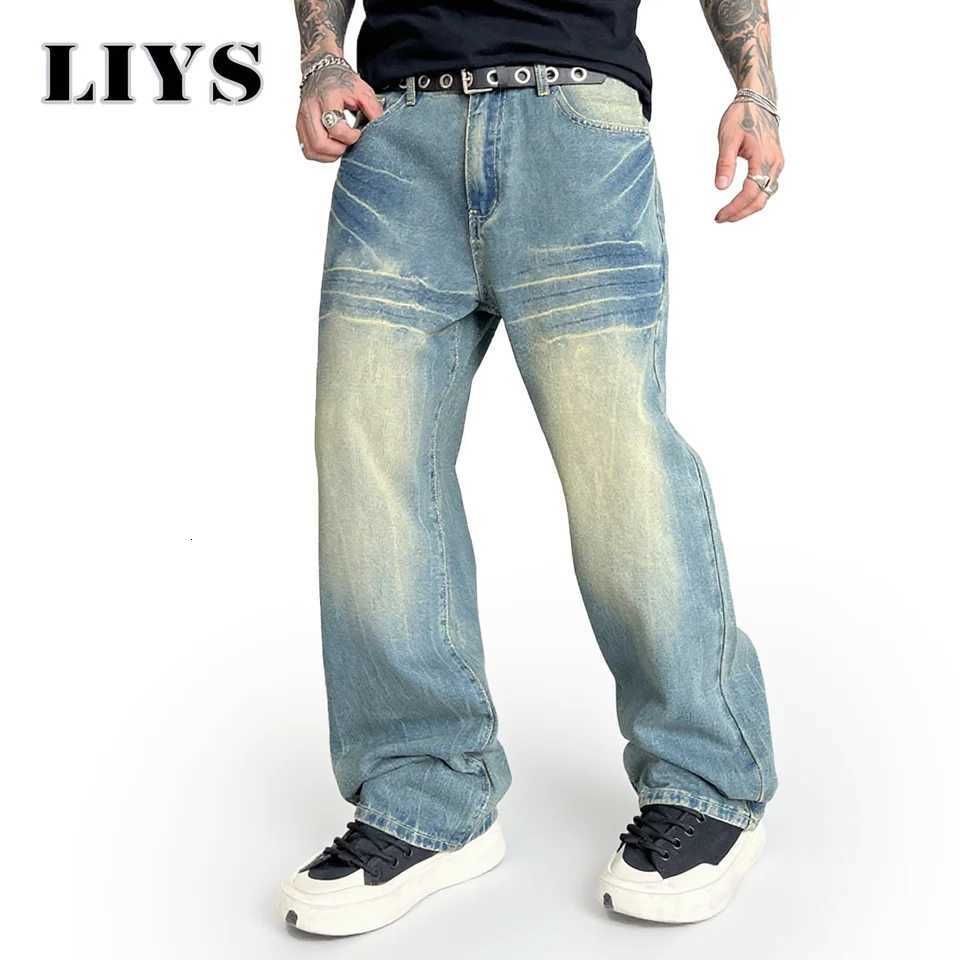Autumn American Retro Vintage Blue Loose Jeans 2025 Street Trend Super Cool Denim Pants Daily Casual Baggy Straight Leg JeansZ250917