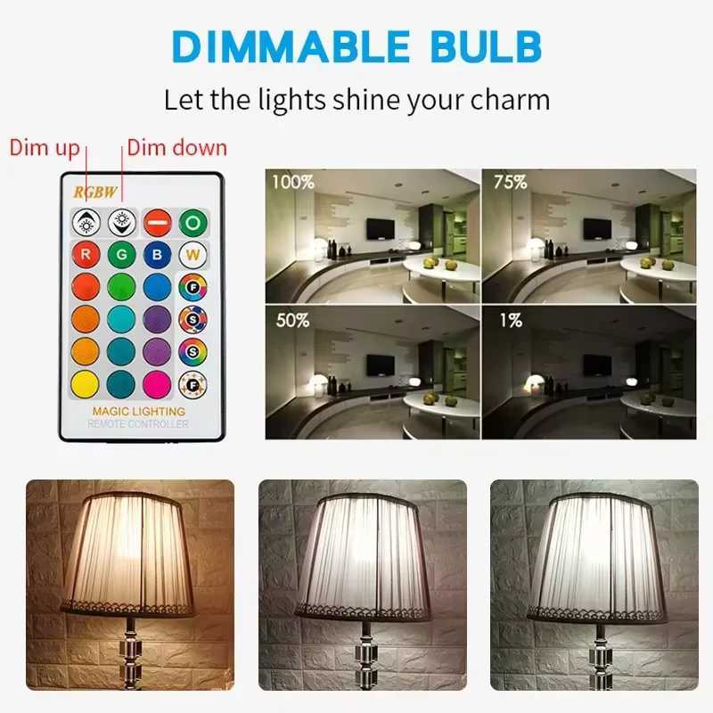 E27 RGB LED Bulbs With Light Switch 220V RGB 5W30W Remote Control Colorful Spotlights For Home Living Room Decorative Lamp C250917