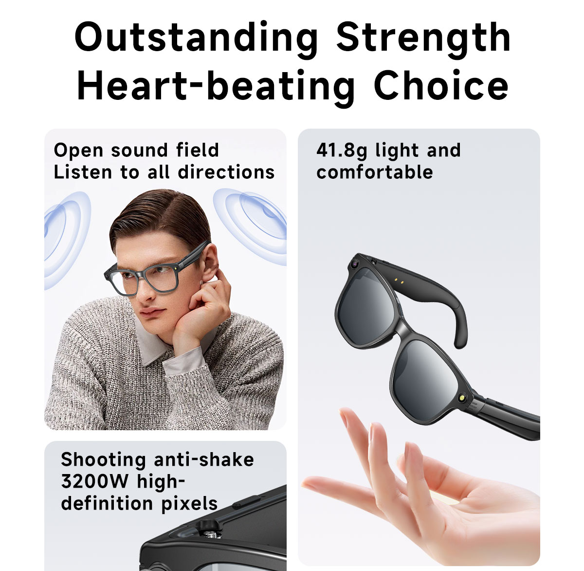 Smart Camera Glasses for Photos Audio Videos | 8MP HD Recording, 7H Battery, Lightweight AI Glasses for Men and Women 4G Memory Card-Anti-Blue Lights 