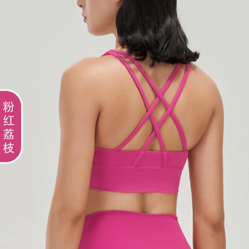 women's yoga double-sided brushed cross back sports bra, shock-absorbing and gathering yoga bra, fitness vest
