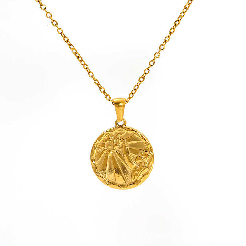 European and American fashion cold style necklace, personalized trend, stainless steel round pendant, women's zodiac sign accessories W250710