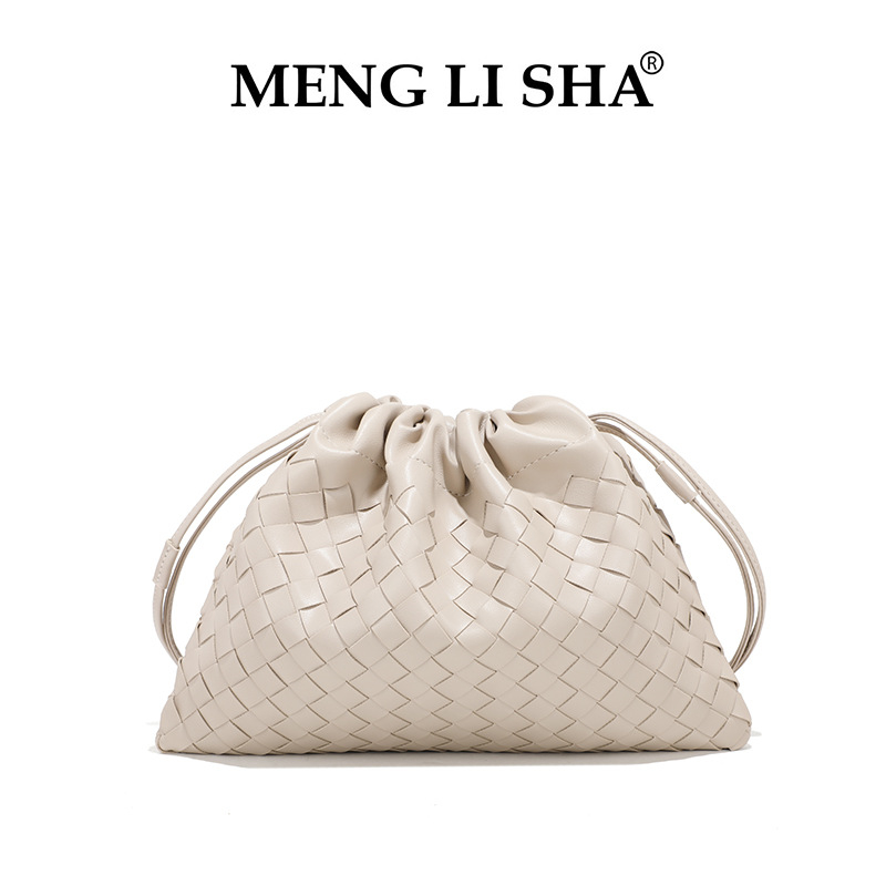 MENGLISHA Lightweight Pleated Woven Drawstring Handbag High-Quality Casual Commuting Bag for Women - Versatile Designer Tote XJ260206