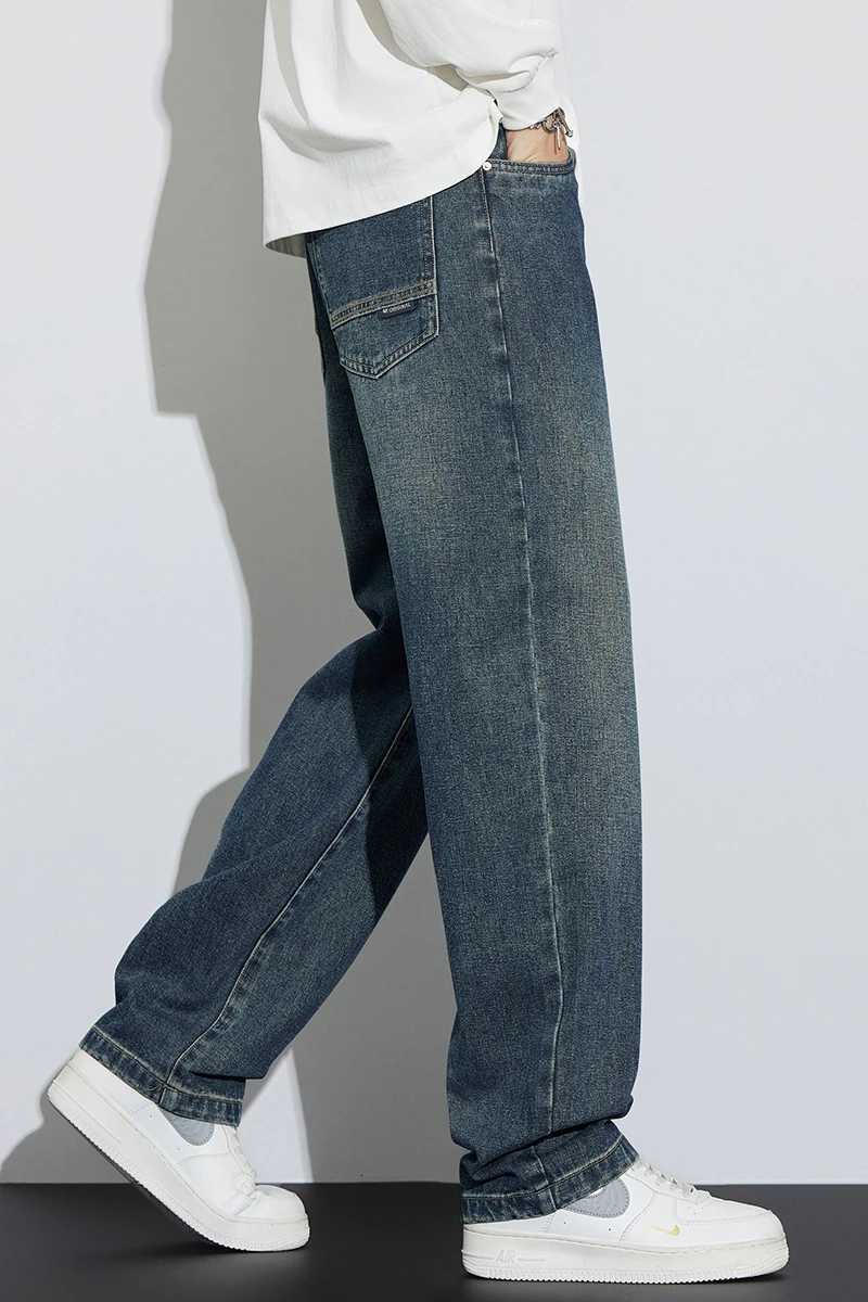 Unisex Relaxed Vintage Blue Jeans Curved KnifeCut Wide Leg Trousers High Cotton Comfortable Fabric for Casual Everyday OutfitsZ250917