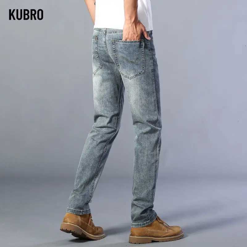 Mens Jeans Slim Fit Smooths Casual Fashionable LightColored Male Denim Trousers Straight Leg Elastic Long Pants Four SeasonsZ250917