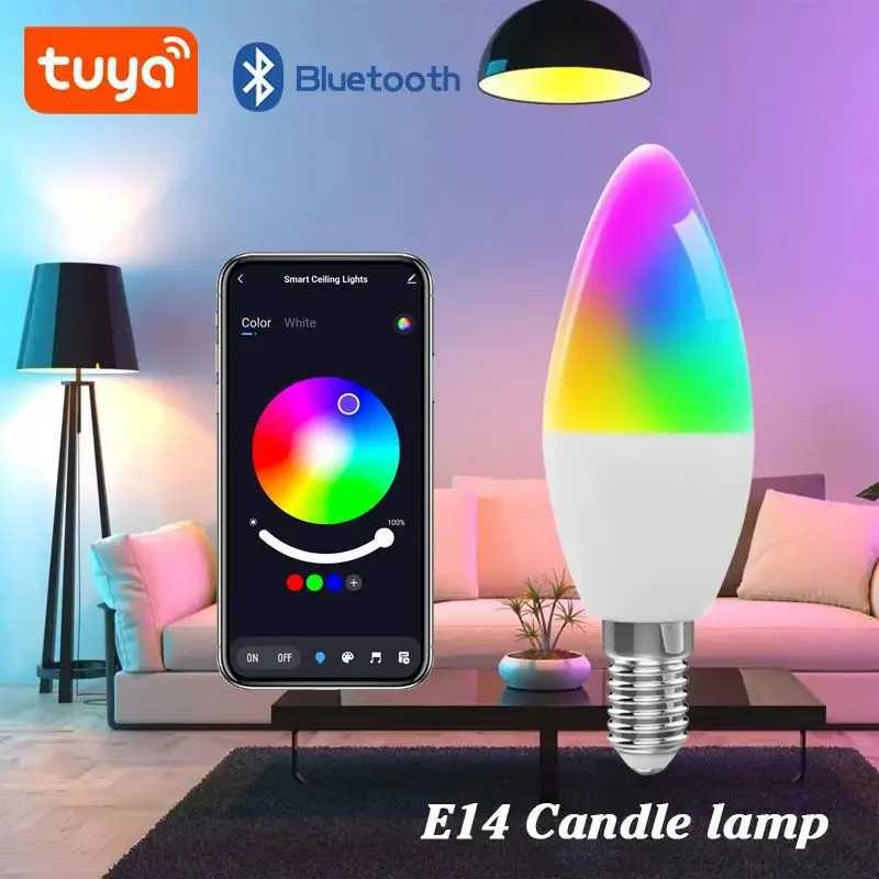 Led Bulb Candle Smart Lamp E14 TUYA Bluetooth Dimmable RGB Light 220V APP Group Control Smart Life For Home Room Decoration C2509171