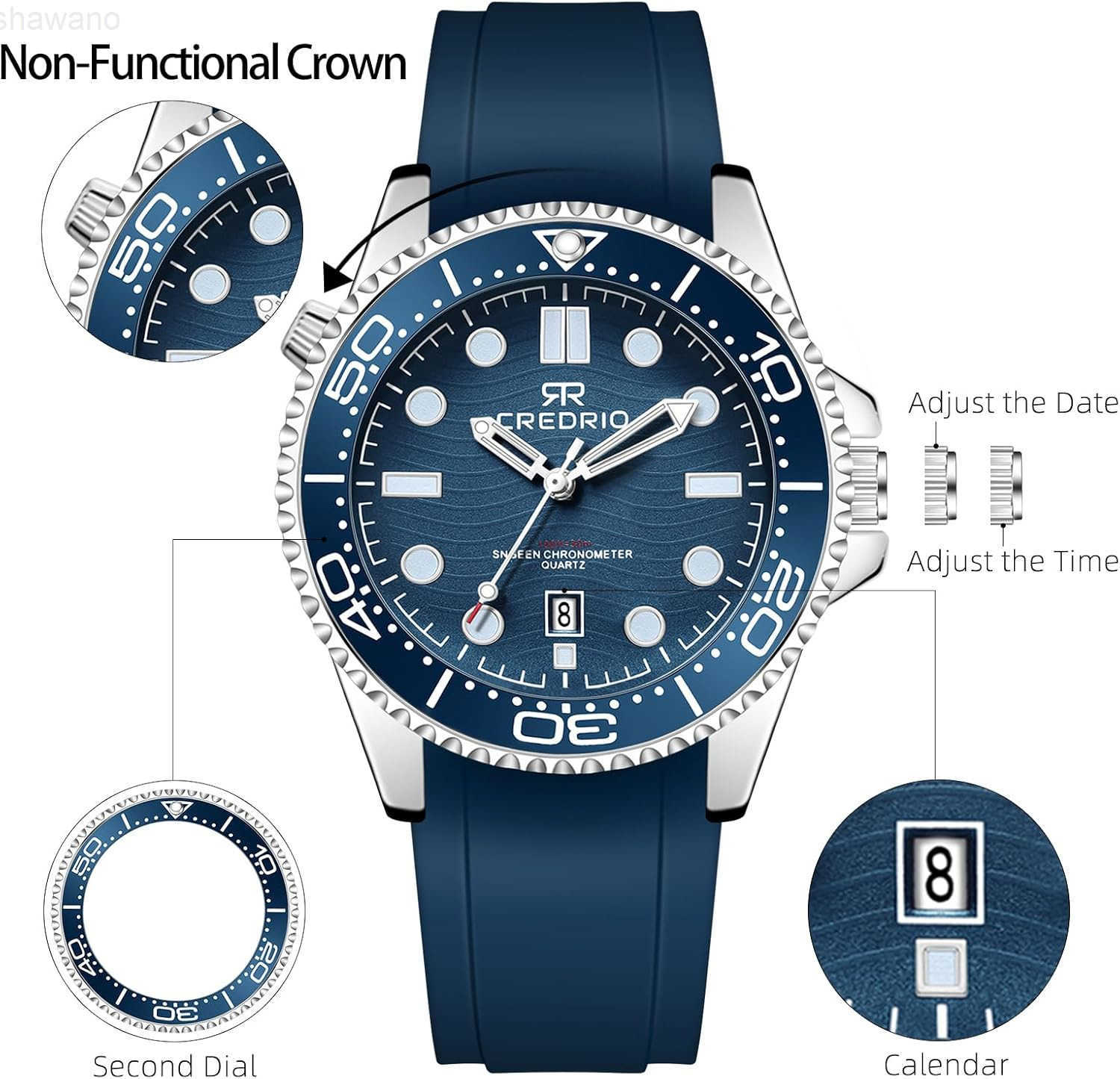 Mens Watches Waterproof Rubber Band Watch for Men Luminous Hands and Markers Date Display Wrist WatchW250917