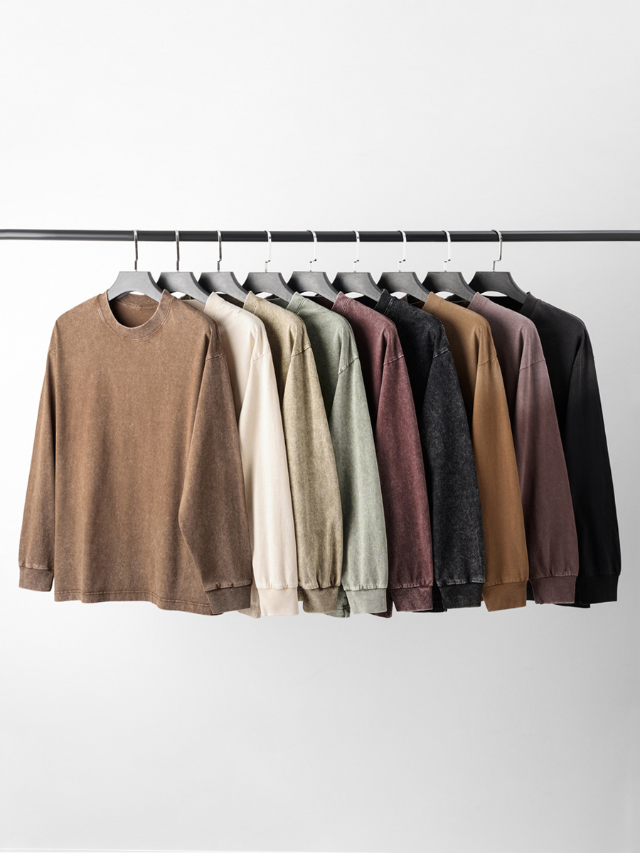 Men's American Retro 230g Cotton Vintage Washed Long-Sleeve T-Shirt - Autumn New Gradient Loose Top-22T