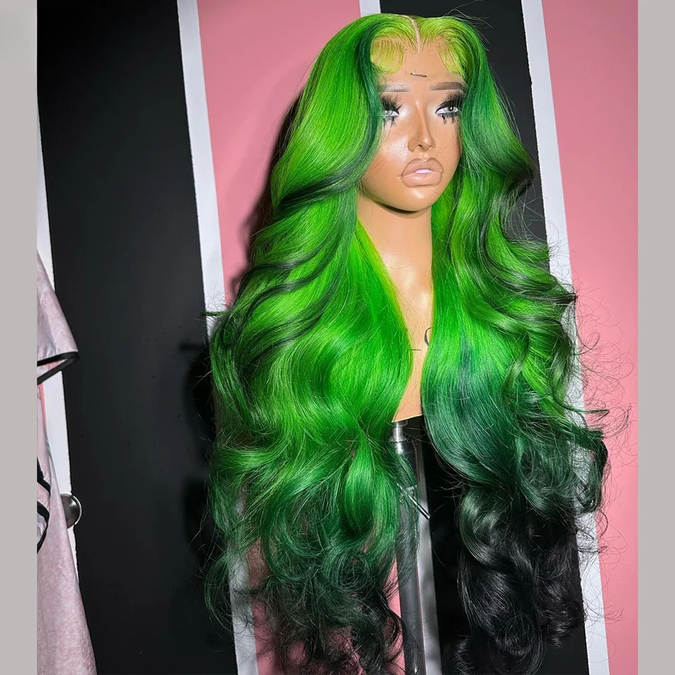 200% Green Black 13x6 HD Lace Human Hair Wig 32in Body Wave Human Hair Wigs Omber Colored 13x4 360 Full Lace Wig for Women Pre Plucked