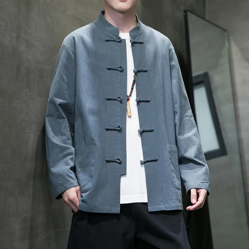 Black White Chinese Shirt Man Cotton Linen Tang Suit Top Spring Autumn Long Sleeve Kung Fu Shirt Traditional Men Blouses 250917 - view 3