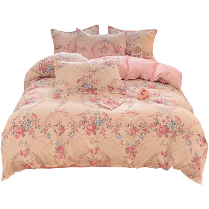 Four Seasons Pure Brushed Four-Piece Skin-Friendly Twill Dormitory Three-Piece Set Fresh Washed Cotton Bed Sheet Duvet Cover