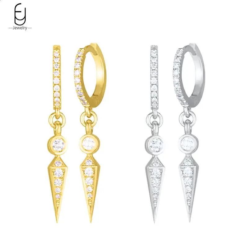 925 Sterling Silver Needle Punk Spike Rivet Pendant Earrings Womens Fashion Crystal Cone Geometry Hoop Earrings Fine Jewelry 250916