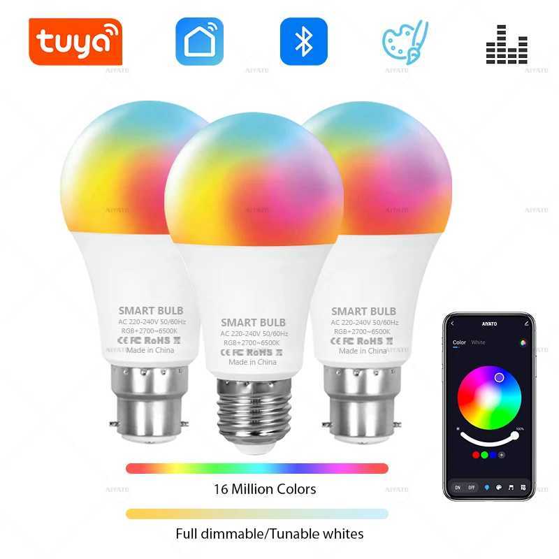 Tuya Bluetooth LED Bulb Lamps Dimmable 15W 18W E27 B22 220V RGBCW Color Change Smart Life APP Group Control Music Rhythm Timing C250917