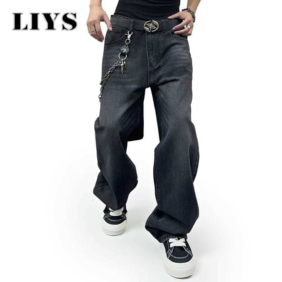 1Pcs Mens Daily Travel Casual American Street Loose Jeans Black Fashion Street Style Retro Wide Leg Pants Jeans Denim PantsZ250917