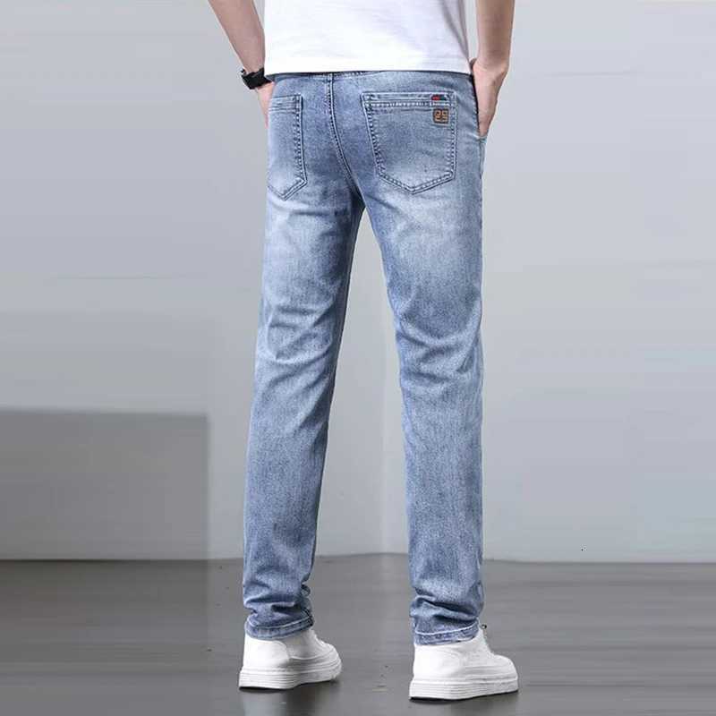 Men Spring Summer Basic Style Print Jeans Male Elasticity Loose Straight Denim Pants Versatile Slim Fit Breathable TrousersZ250917