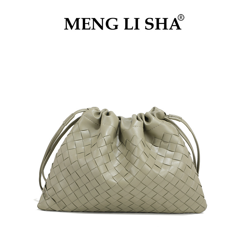 MENGLISHA Lightweight Pleated Woven Drawstring Handbag High-Quality Casual Commuting Bag for Women - Versatile Designer Tote XJ260206