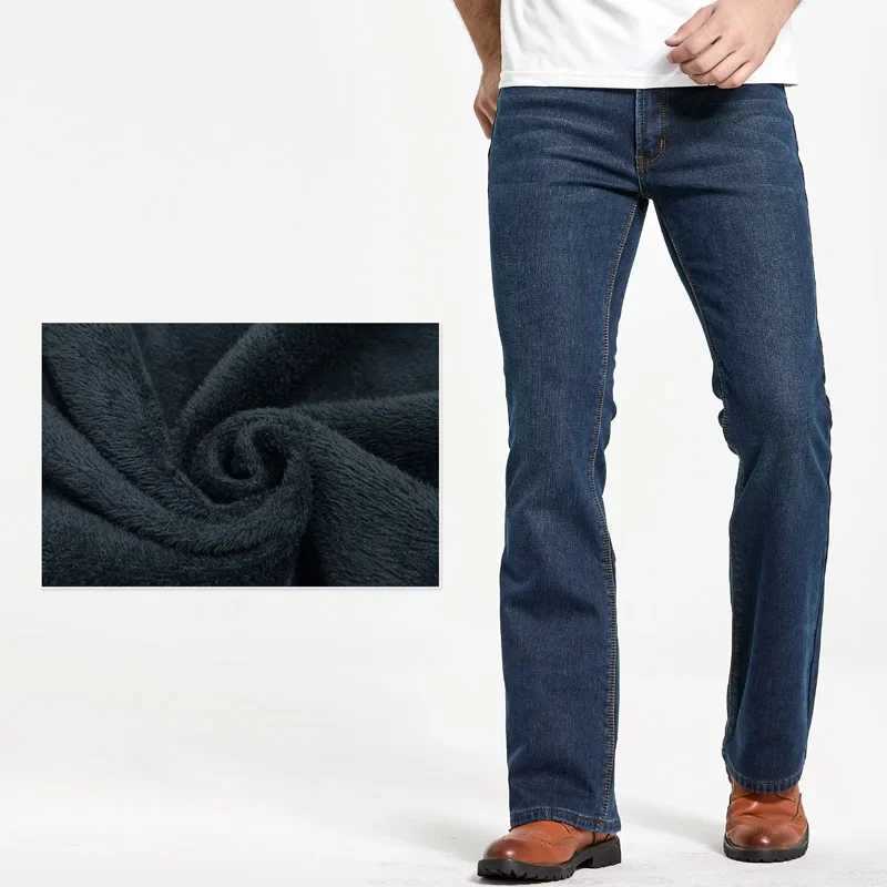 Mens Winter Stretch Denim Jeans Thicken Warm Pants Slim Slightly Flare Trousers Boot Cut Fit Polar Fleece JeansZ250917