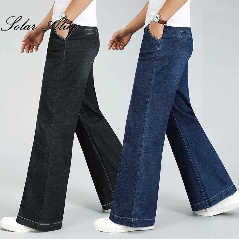 2023 Mens Four Seasons New MidWaist Big Straight Jeans Loose Stretch Microflared Casual PantsZ250917