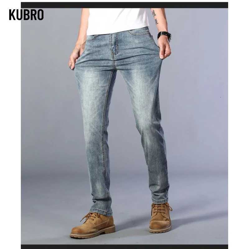 Mens Jeans Slim Fit Smooths Casual Fashionable LightColored Male Denim Trousers Straight Leg Elastic Long Pants Four SeasonsZ250917