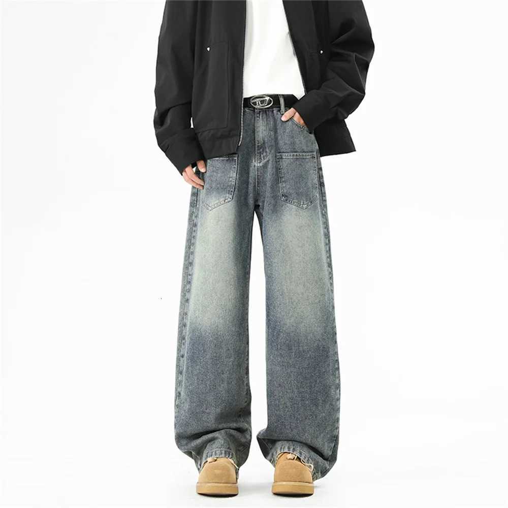 Wideleg retro washed denim pants for men a new style of fashionable loose wideleg straightleg pants for all four seasonsZ250917