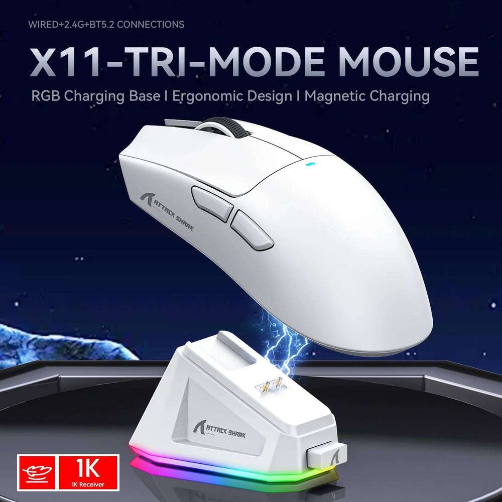 Attack Shark X11/X6/X2/X2pro Gaming Mouse Magnetic RGB Paw3395 Bluetooth Tri-Mode Connection Gamer Wireless Mouse,Dpi Adjustable