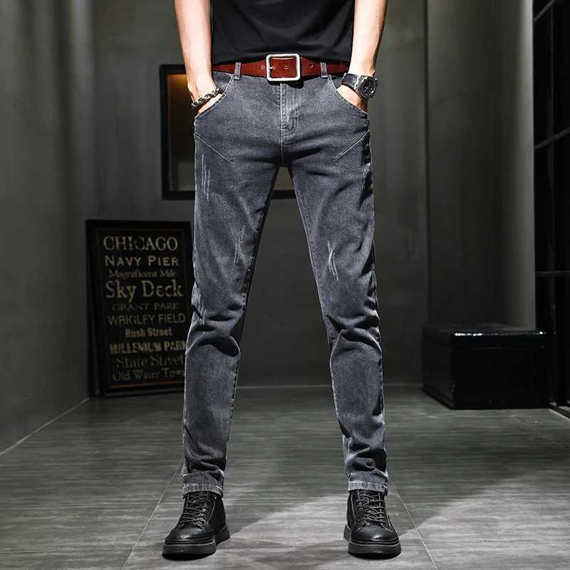 Mens Workwear Elastic Pencil Jeans Male Classic Korean Stretch Fabrics Trousers Casual Allmatch Slim Fit Solid Denim PantsZ250917