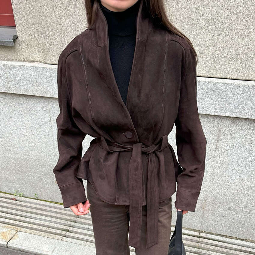 2025 Autumn Winter New Vintage Long Sleeve Jacket Suede Coat Women Design Sense Elegant Casual Cross-Border