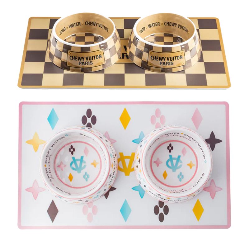 Pet PU Mat Checker Mat Pet Rice Bowl Drink Water Dog Bowl Placemat Waterproof Placemat 2 Colors